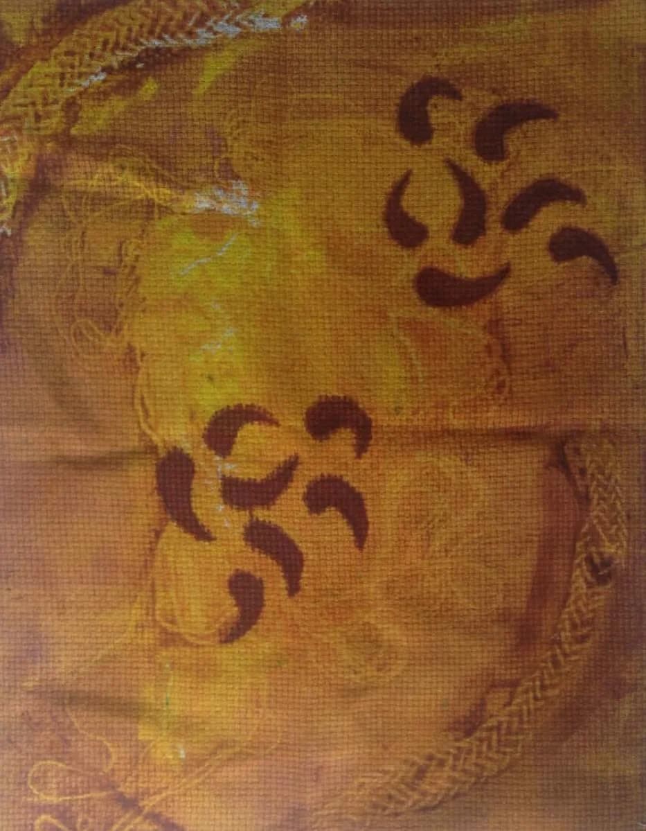 Calligraphic study in warm ochre and black
