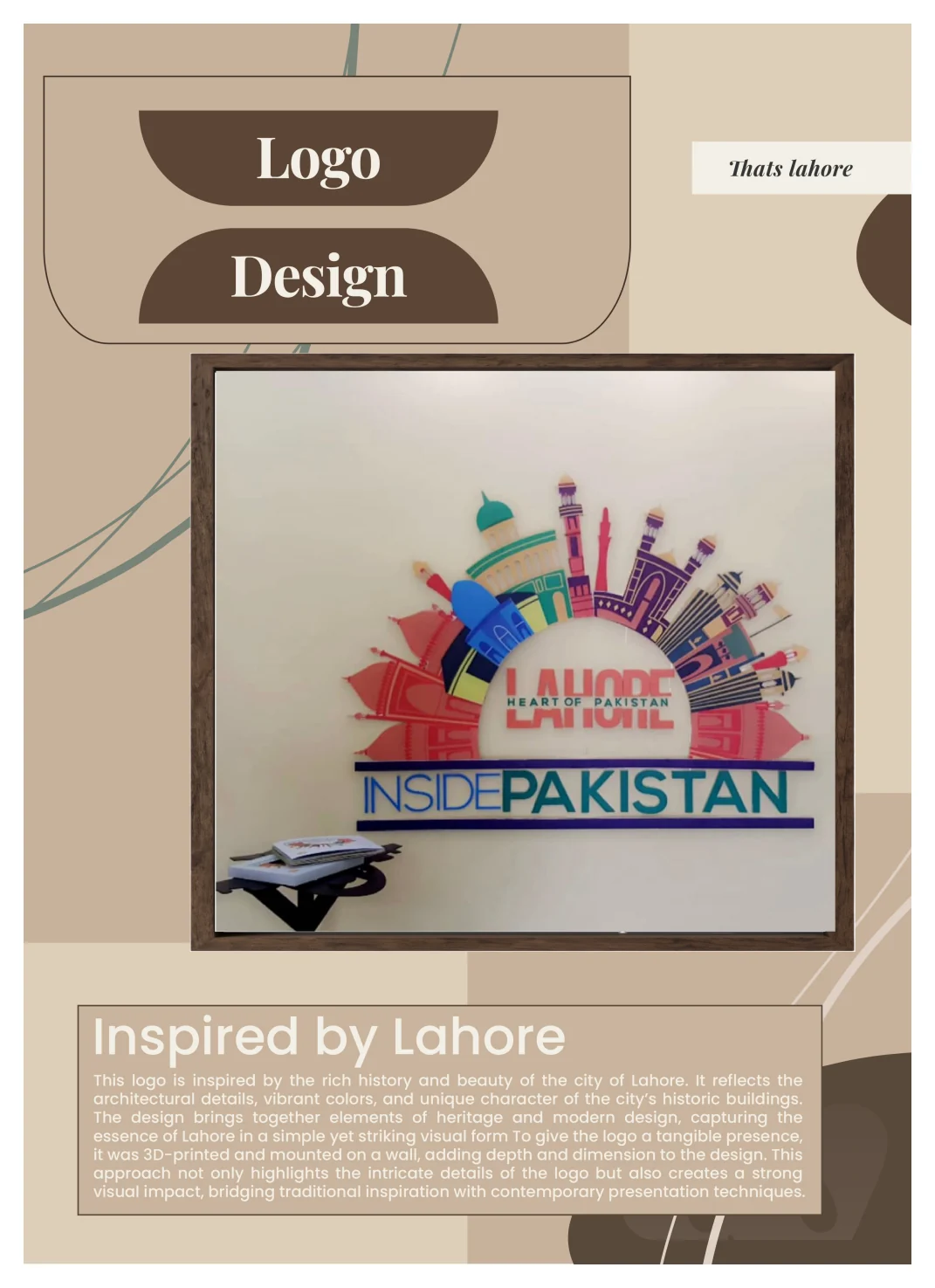 Inside Lahore identity board with a colourful landmark logo